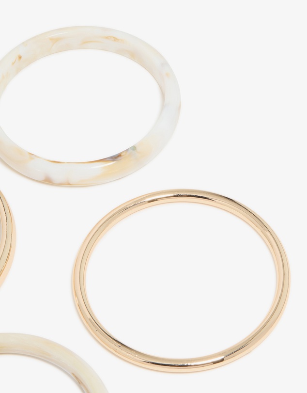 Lovisa - Gold & White Acrylic Marble Thin Bangles 4-Pack