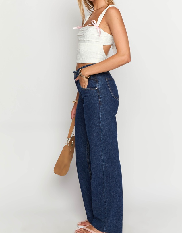Beginning Boutique - Kansis Dark Blue Uneven Waist Jeans