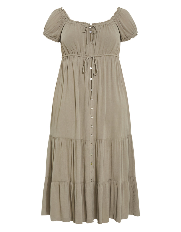 City Chic - Plus size Vintage Dreams Tiered Maxi Dress - khaki