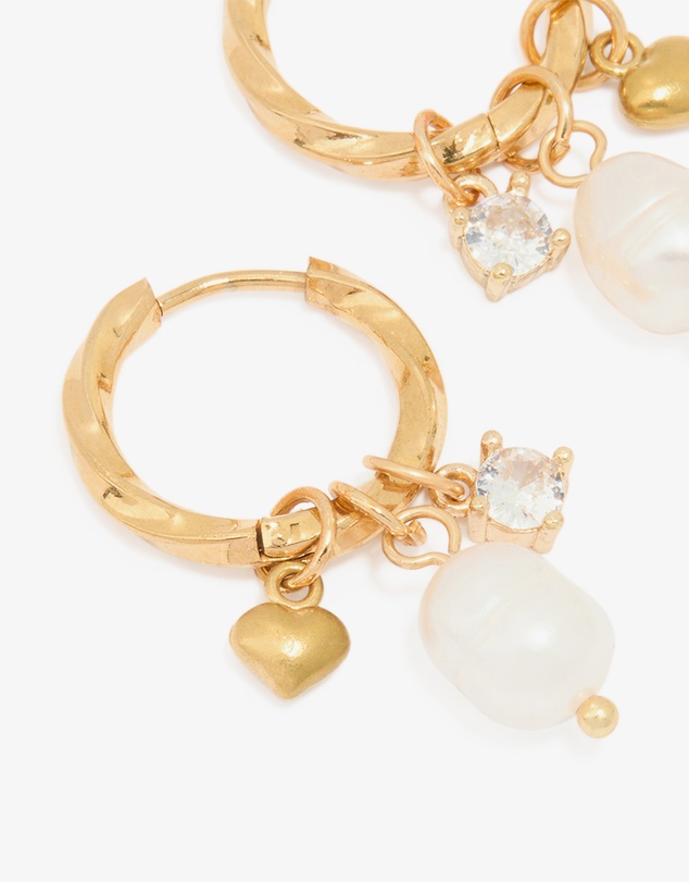Lovisa - Waterproof Gold Plated Stainless Steel Freshwater Pearl Twist Hoop Earrings