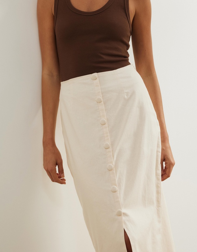 Atmos&Here - Isla Linen Blend Button Up Midi Skirt