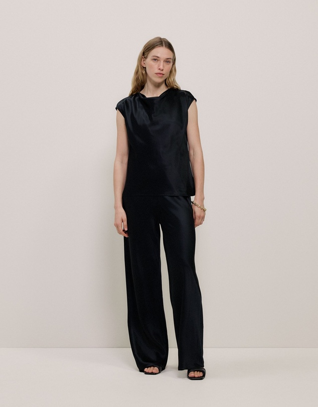 Trenery - Satin Cowl Neck Blouse in Black