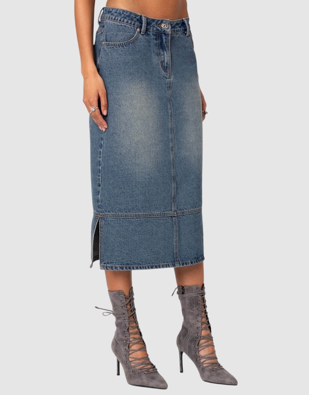 EDIKTED - Lassy Washed Denim Midi Skirt