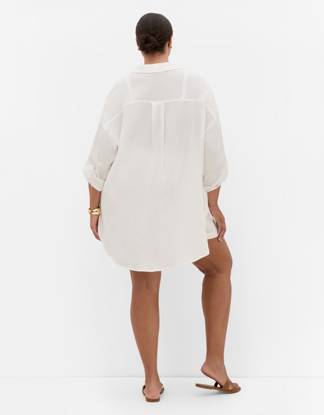 City Chic - Plus size Poolside Cover Up Shirt - ivory