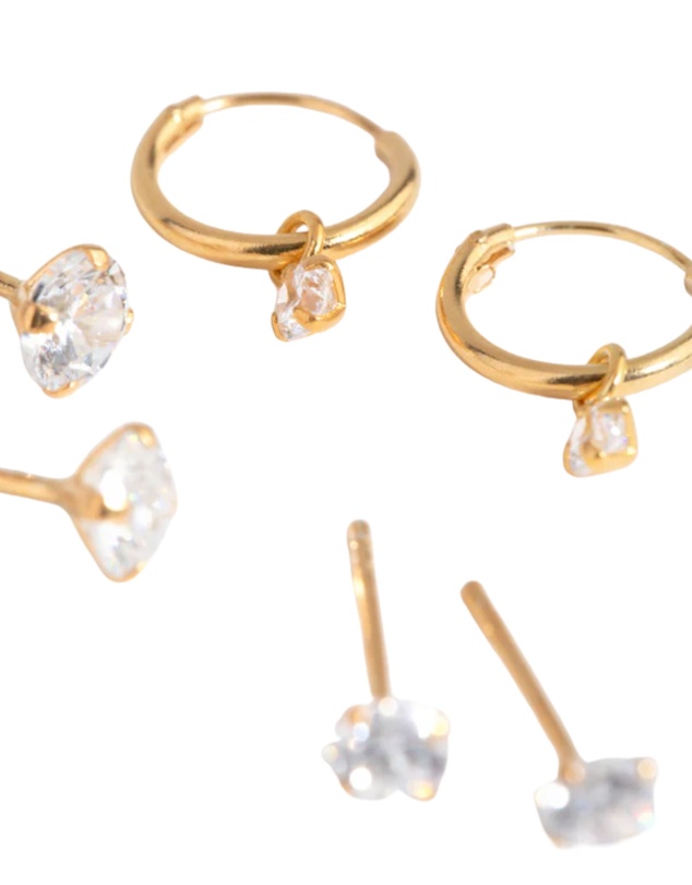 Lovisa - Gold Plated Sterling Silver Cubic Zirconia Stud & Hoop Pack Earring