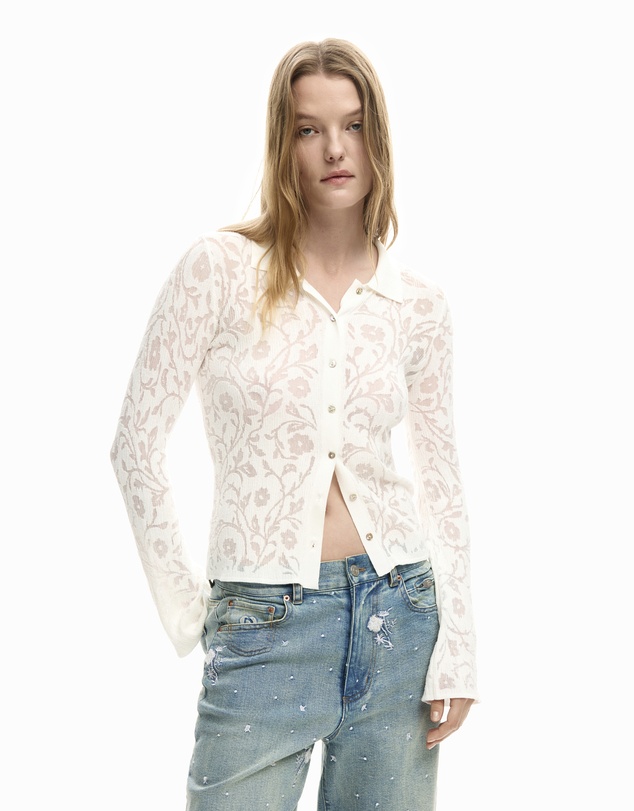 Desigual - Buttoned embroidered T-shirt