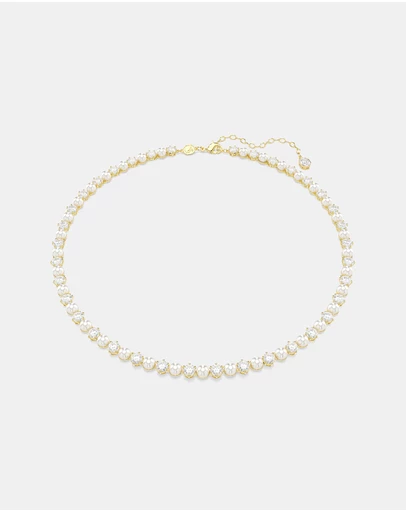 Swarovski - Matrix Tennis Necklace, Crystal Pearl, Round Cut, White, Gold-tone Plated
