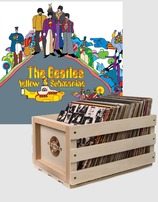 Universal Music - Crosley Record Storage Crate & The Beatles - Yellow Submarine - Vinyl Album Bundle