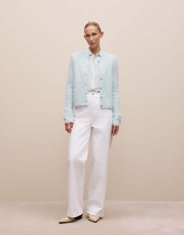 Trenery - Silk Concealed Placket Shirt in Faint Blue