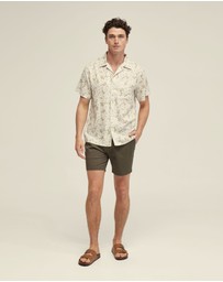 Oxford - Vinny Linen Blend Printed Short Sleeve Shirt