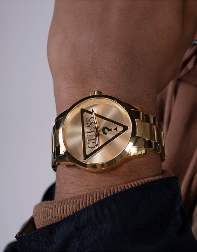 GUESS - Guess Gents and Ladies Set - Badge Gold-Tone Analogue & Fame Ladies Gold Tone Analogue