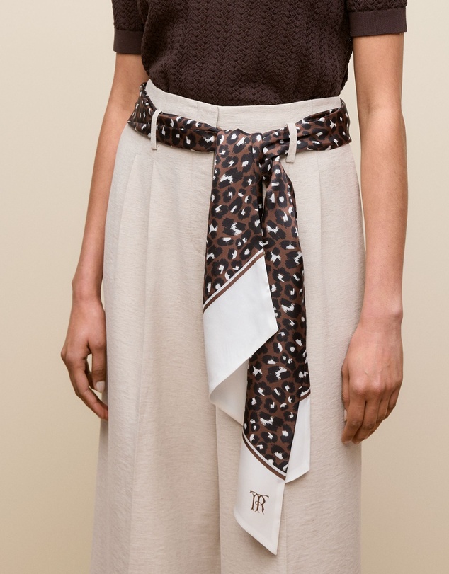 Trenery - Silk Leopard Scarf in Bitter Chocolate