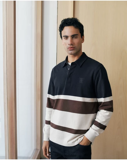 Trenery - Bold Stripe Monogram Rugby in Navy