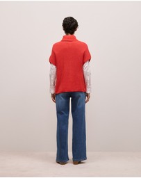 Trenery - Cotton Cashmere Sleeveless High Neck Knit in Spice Red