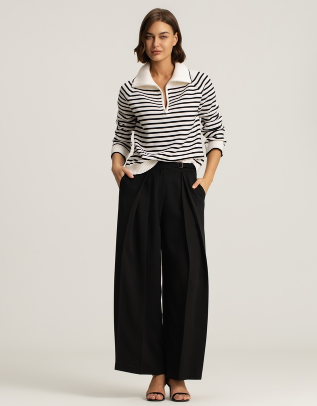 IDA+S - Ines Merino Stripe Quarter-Zip Knit