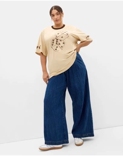 City Chic - Plus size Roll The Dice Oversized Tee - butter