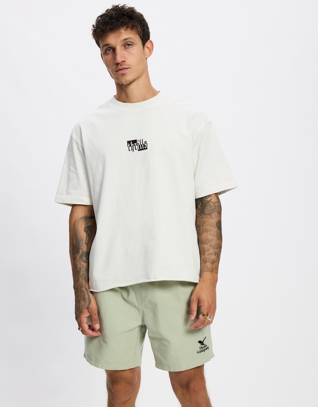 Thrills - Excitement Excitement Embro Box Fit Oversize Cropped Raw Hem Tee