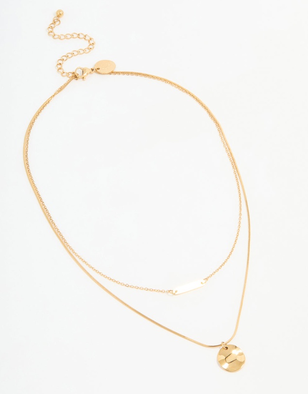 Lovisa - Waterproof Gold Plated Stainless Steel Bar & Coin Pendant Necklace