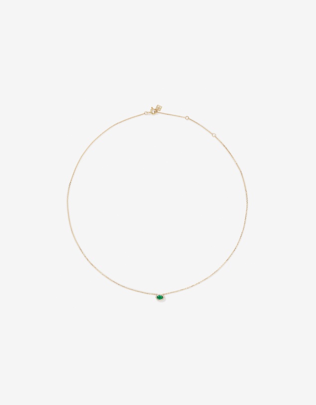 Michael Hill - Oval Cut Green Emerald Gemstone and 0.05 Carat TW Diamond Halo Necklace in 10kt Yellow Gold