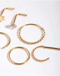Lovisa - Surgical Steel Gold Sun Twist Diamante Nose Ring 6-Pack