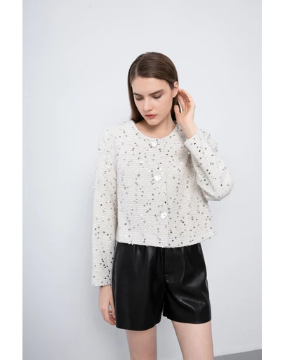 Glamorous - Sequinned love button tweed coat