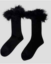 High Heel Jungle - Frou-Frou Faux Fur Trim Combed Cotton Socks