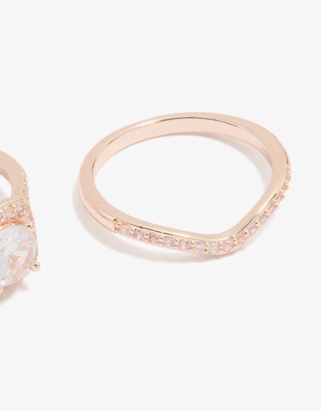 Lovisa - Rose Gold Cubic Zirconia & Pointed Rings 3-Pack