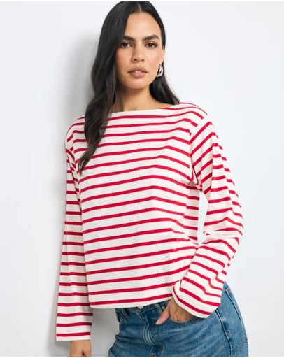 AERE - Boat Neck Stripe T-Shirt