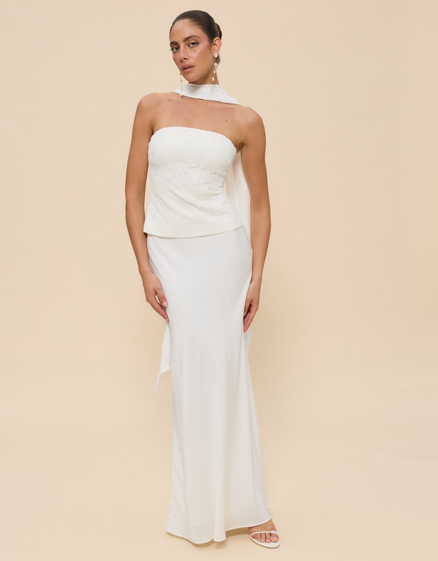 CHANCERY - Renn Strapless Lace And Satin Maxi Dress with Scarf