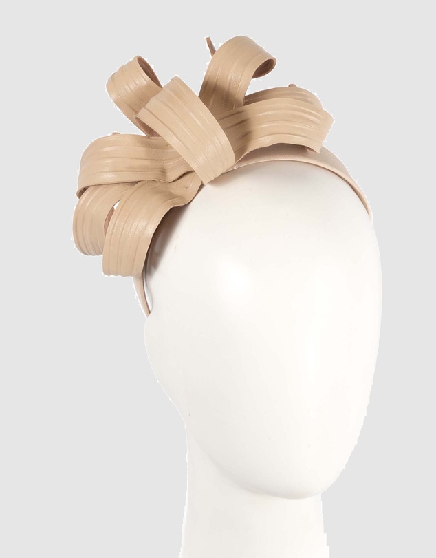 Max Alexander - Leather Leafs Nude Headband Fascinator