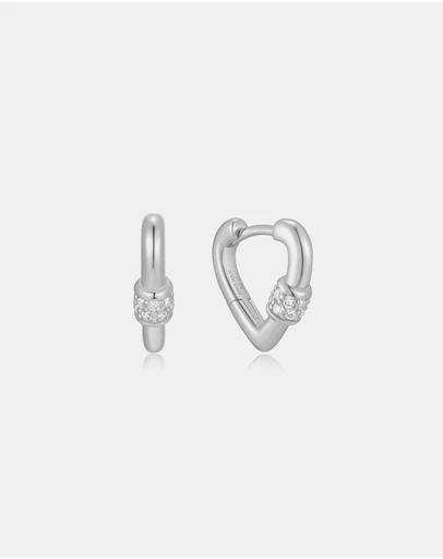 Ania Haie - Silver Mini Heart Clasp Huggie Earrings