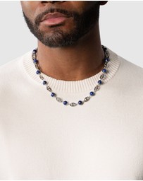 Nialaya Jewellery - Men's Silver Mariner Chain with Blue Lapis