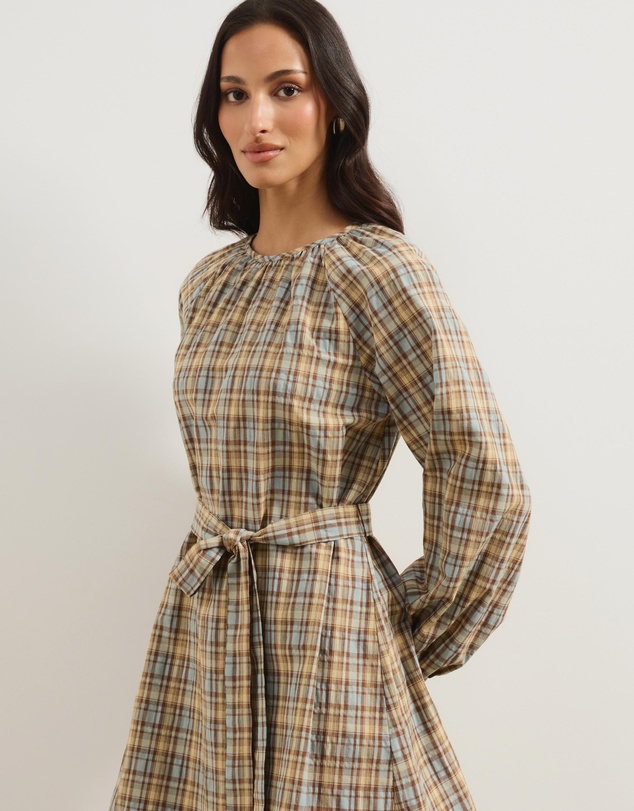 Atmos&Here - Elva Checkered Cotton Blend Mini Dress