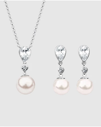 Elli Jewelry - Jewelry Set with Pearls Zirconia 925 Sterling Silver