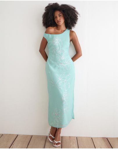 Chiffon Floral Sequin Turquoise