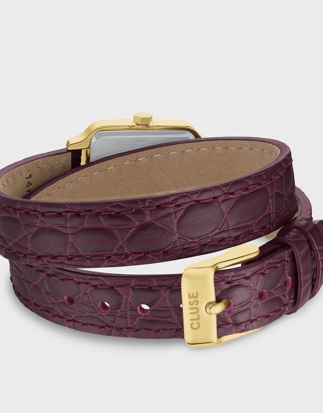 Cluse - Gracieuse Petite Watch Double Crocodile Leather, Wine, Gold Colour