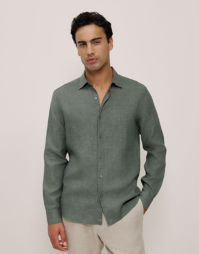 Trenery - Tailored Fit Delave Linen Shirt in Evergreen