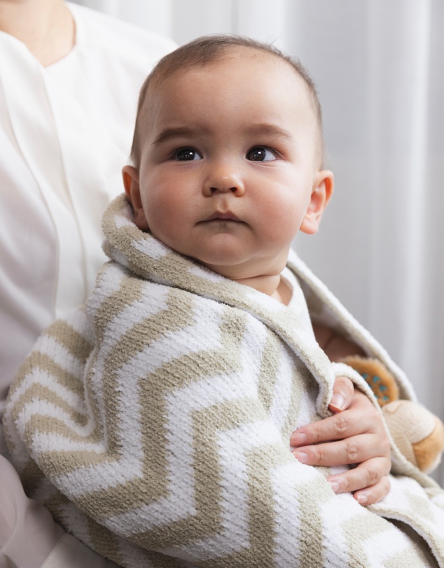 Living Textiles - Chenille Blanket - Chevron Taupe