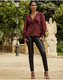 Sosandar - Metallic Spot Print Satin Top