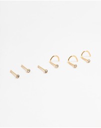 Lovisa - Gold Plated Surgical Steel Mixed Diamante Post Nose Studs 6-Pack