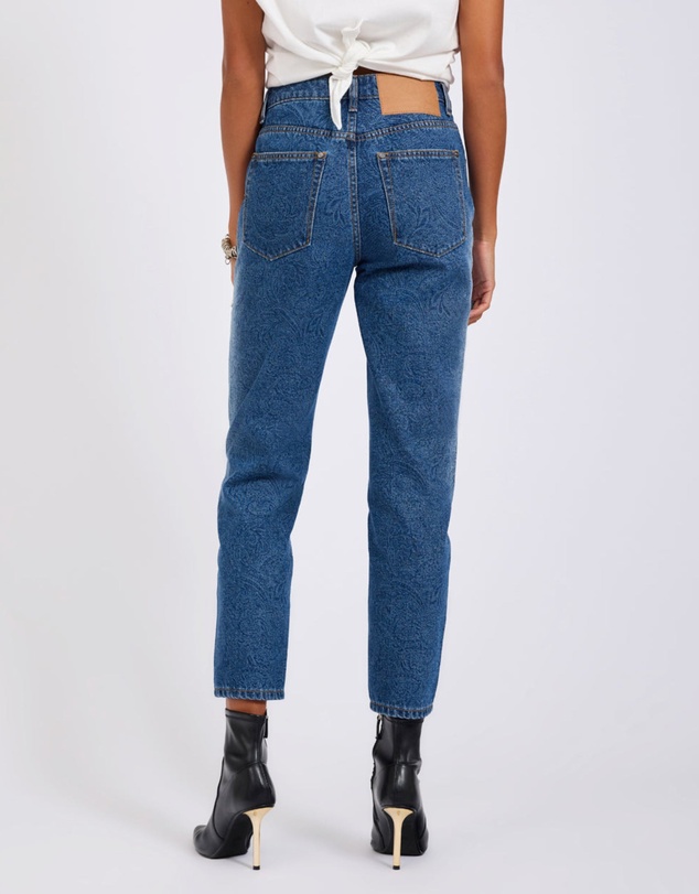 ONE TEASPOON - Slims High Waist Cropped Slim Fit Denim Jeans - Blue Paisley