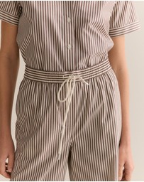 Trenery - Cotton Poplin Stripe Pull On Pant in Chocolate