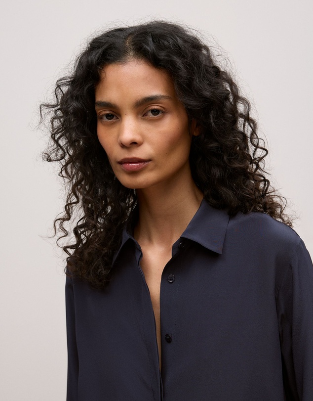 Trenery - Silk Concealed Placket Shirt in Night Sky