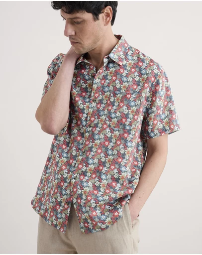Seasalt - Seasalt Cornwall Multi Blue Heron Short Sleeve Shirt