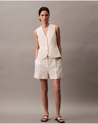 Calvin Klein - Structured Linen Tailored Shorts