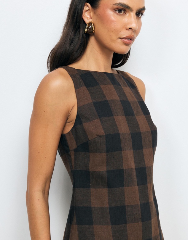 AERE - Inka Linen Gingham Mini Dress