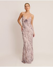 Six Stories - Strappy Coursage Beaded Abstract Maxi Dress