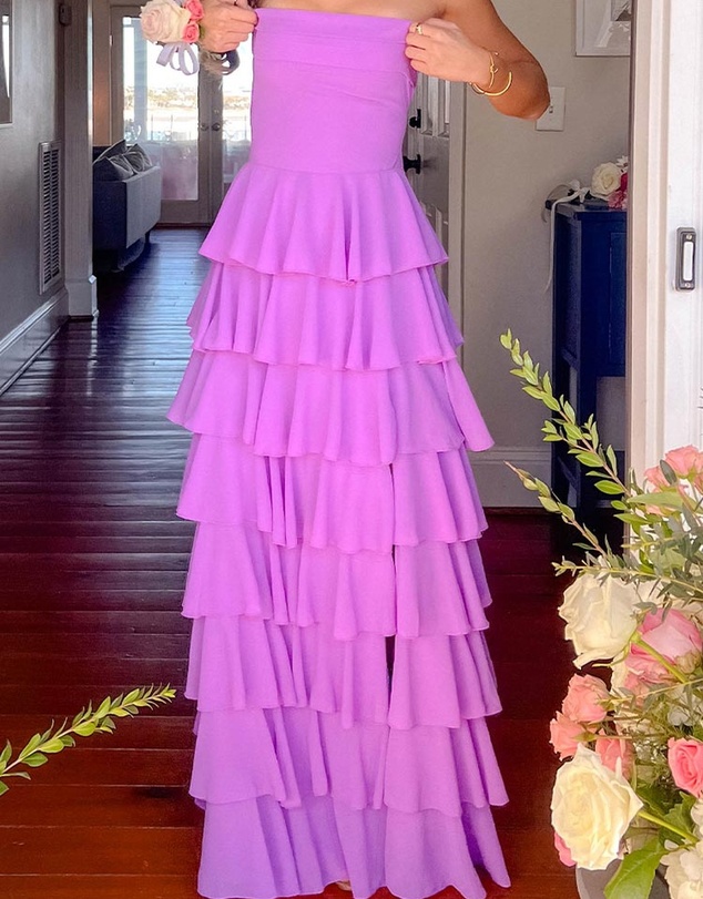 Beginning Boutique - Kim Magenta Strapless Ruffle Maxi Dress