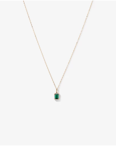 Michael Hill - Emerald Cut Green Created Emerald Gemstone and  Diamond Halo Pendant with Chain in 10kt Yellow Gold