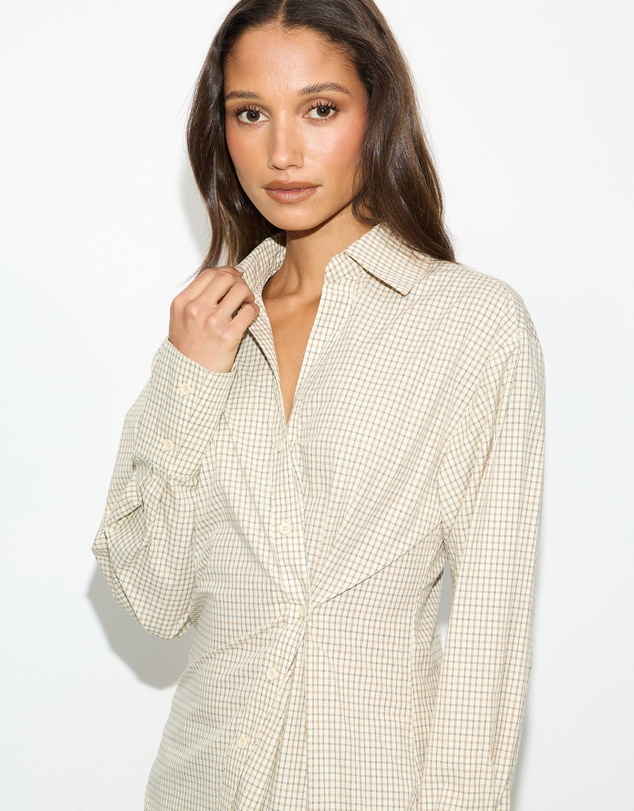 Dazie - Em Asymmetrical Check Button Up Shirt